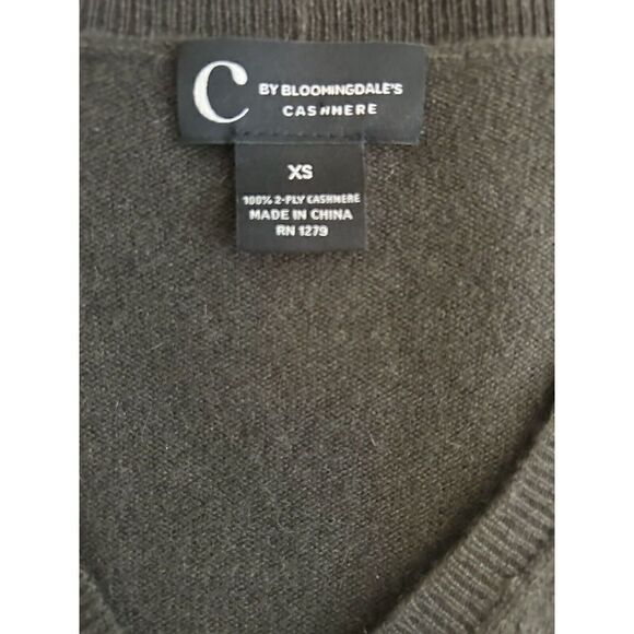 C by Bloomingdale's V-neck Army Green 100% Cashmere Sweater Size XS - Picture 5 of 5